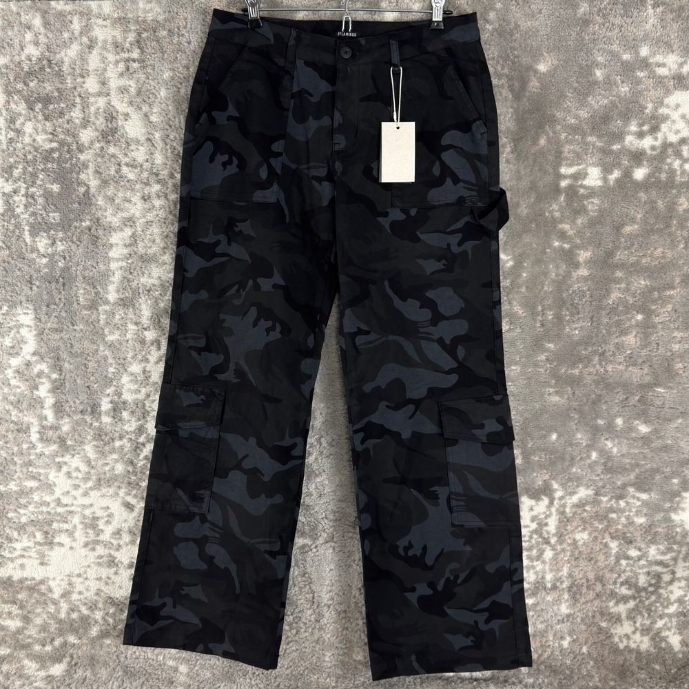 New Flamingo Size M Camo Cargo Utility Streetwear Pants Black Full Women